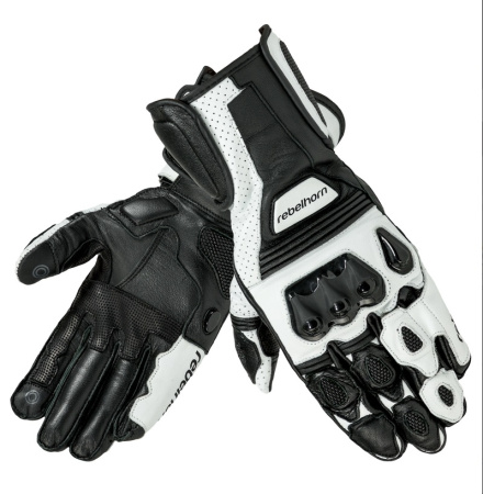 Мотоперчатки кожаные Rebelhorn Blaze Pro черный белый - магазин Motostyles
