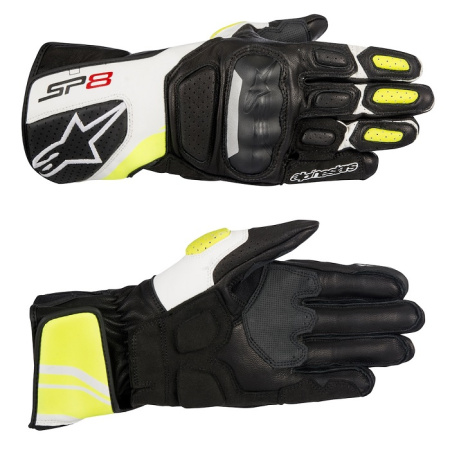 Мотоперчатки кожаные Alpinestars SP-8 V2 белый/черный/флуо/желтый - магазин Motostyles