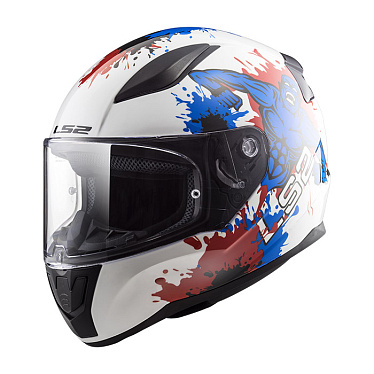 Мотошлем детский LS2 FF353J Rapid Mini Monster белый синий - магазин Motostyles