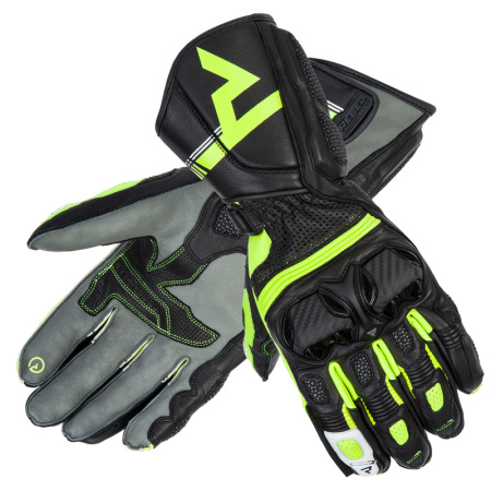 Мотоперчатки кожаные Rebelhorn ST Long черный/серый/флуо/желтый - магазин Motostyles