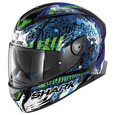 Мотошлем Shark Skwal 2 Switch Riders 2 черный/синий/зеленый - магазин Motostyles